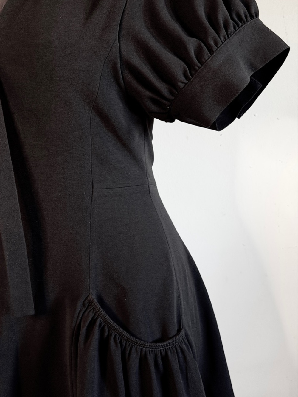 Proenza Schouler Puffed Sleeve V-neck Fit and Flare Black Dress 6 - Picture 9 of 14